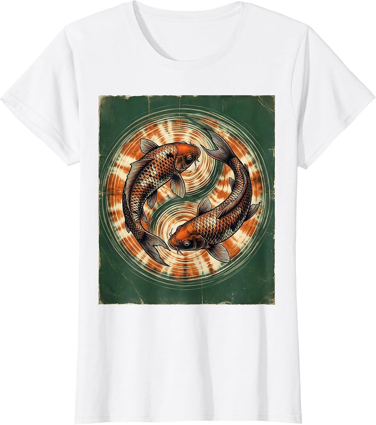 Koi Fish Tie Dye Ripples Graphic Design T-Shirt - White