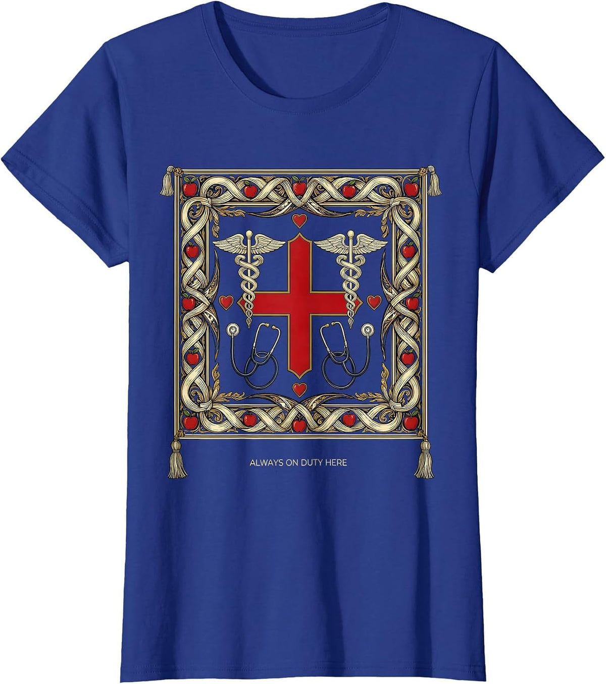 Women's School Nurse Always On Duty Graphic Design T-Shirt - Royal Blue