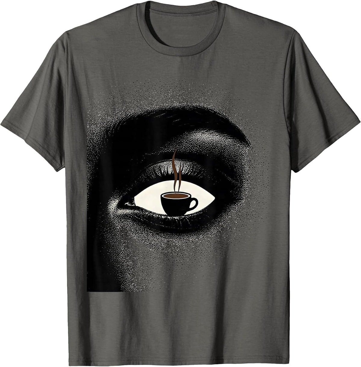 Closed Eye Coffee Dark Humor Gothic Raven Gift T-Shirt - Asphalt Grey
