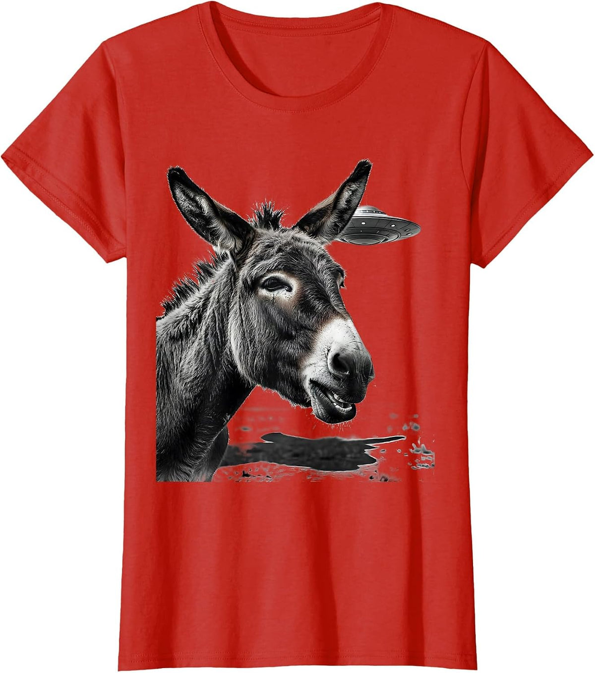 Women's Donkey Head UFO Selfie Funny Animal Lover Humor T-Shirt - Red