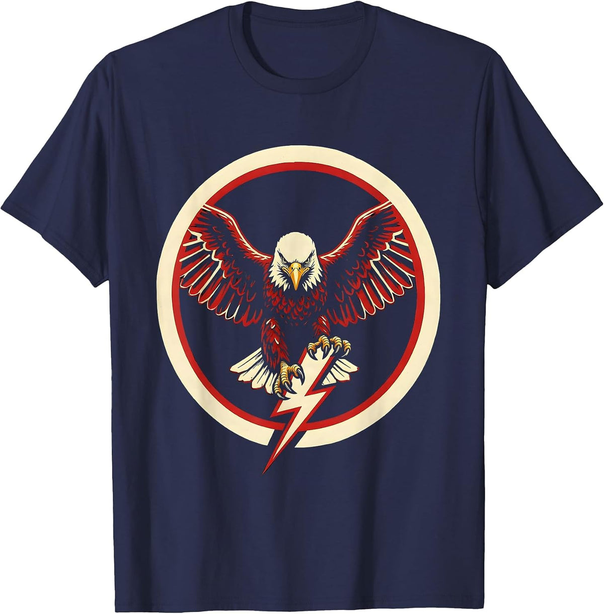 Bald Eagle Lightning Bolt American Power Design T-Shirt - Navy Blue
