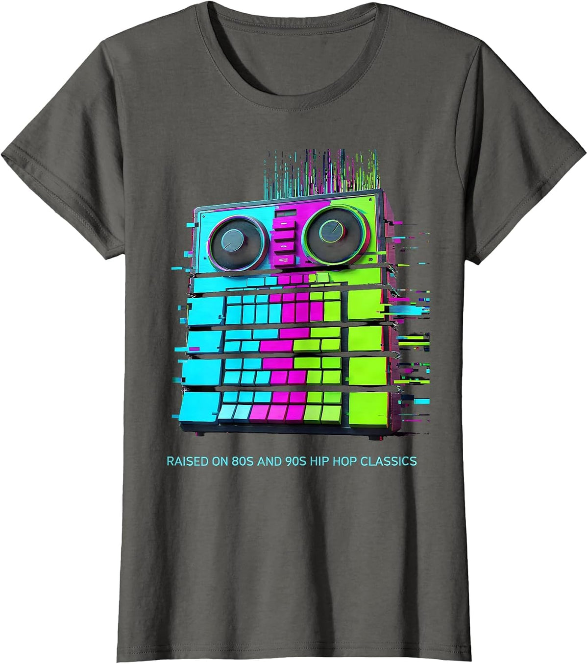 Women's Raised On 80s And 90s Hip Hop Classics Retro Nostalgia T-Shirt - Asphalt Grey