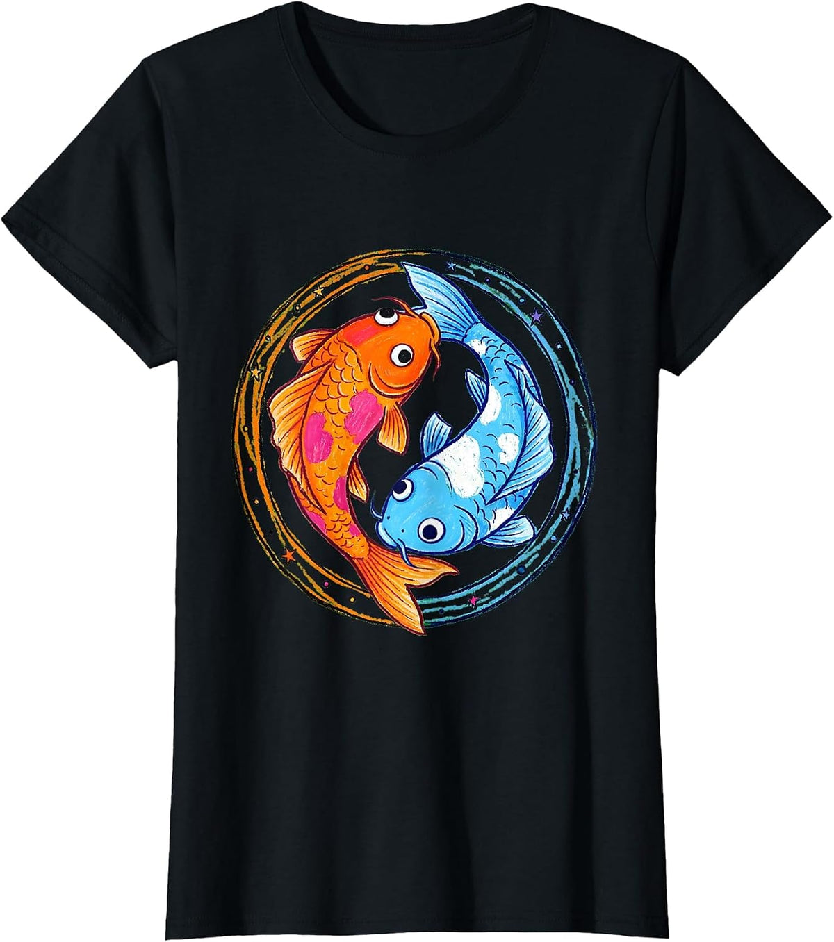 Twin Koi Fish Yin Yang Twin Day Design T-Shirt - Black