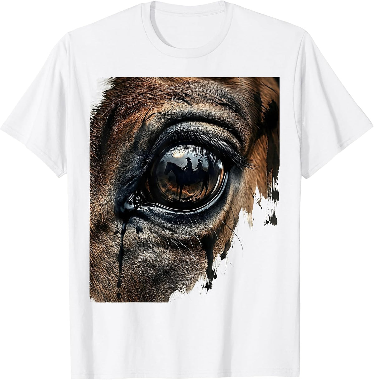 Men's Horse Eye Close-Up Reflection Graphic Design T-Shirt - White