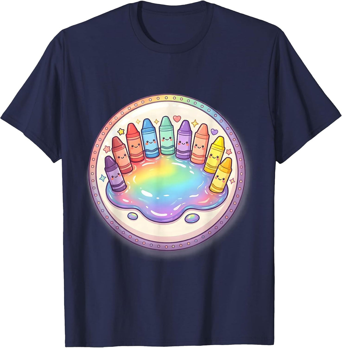 Men's Preschool Teacher Melted Crayon Rainbow Design T-Shirt - Navy Blue