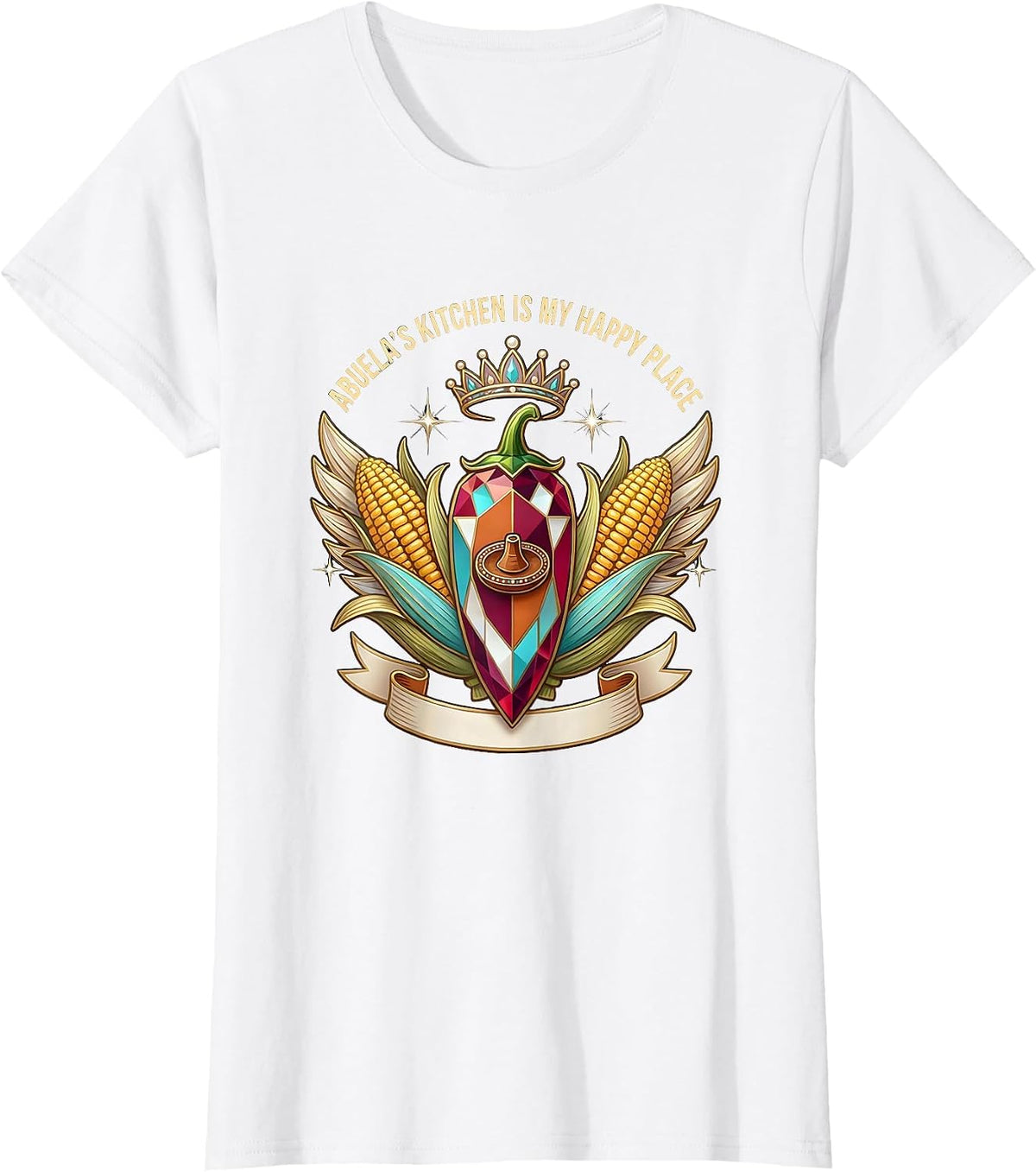 Abuela's Kitchen Is My Happy Place Mexican Design T-Shirt - White