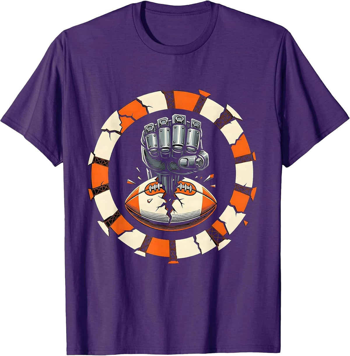 Mechanical Fist Punching Rugby Ball Graphic T-Shirt - Purple