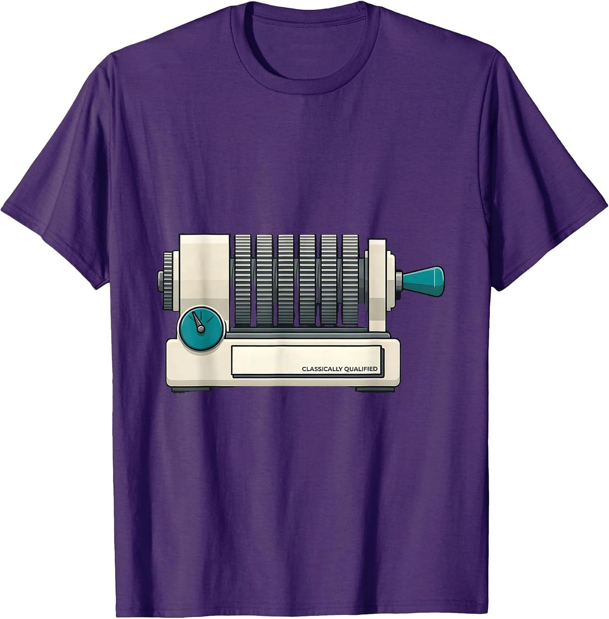 Men's Classically Qualified Retro Mechanical Analog Calculator T-Shirt - Purple