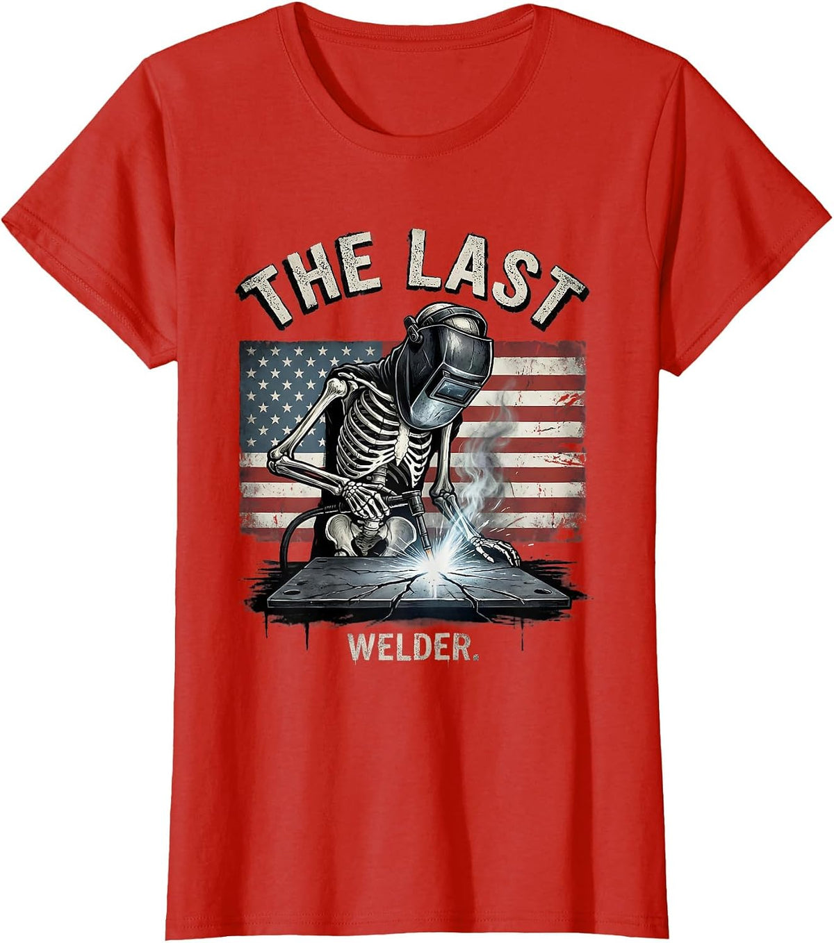 The Last Welder Funny Skeleton Welder Tradesman Humor T-Shirt - Red