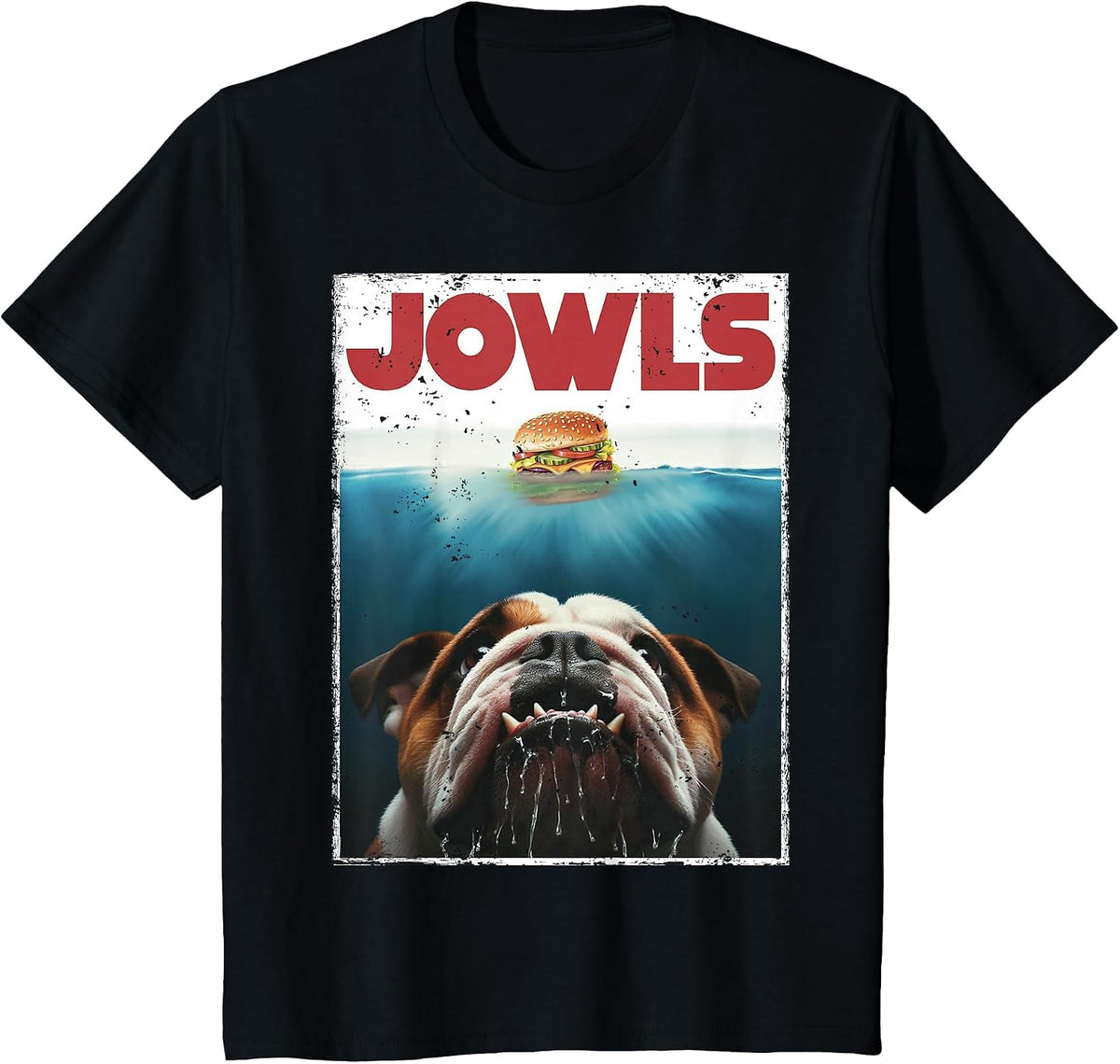 Funny English Bulldog Jowls Burger Bully, Dog Mom, Dog Dad T-Shirt - Black