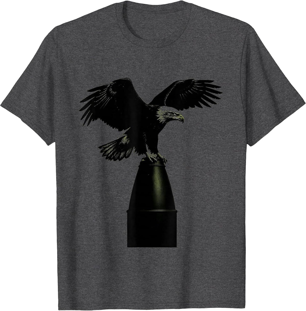 Men's Bald Eagle on Artillery Shell Military Graphic T-Shirt - Dark Heather Grey
