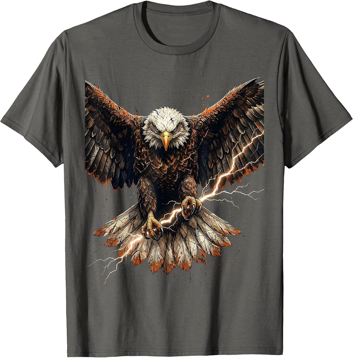 Bald Eagle Clutching Lightning Bolt Graphic T-Shirt - Asphalt Grey