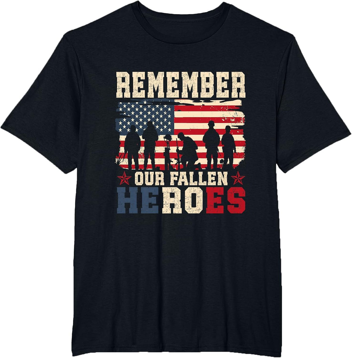 Remember Our Fallen Heroes Veteran Military Memorial Day T-Shirt - Black