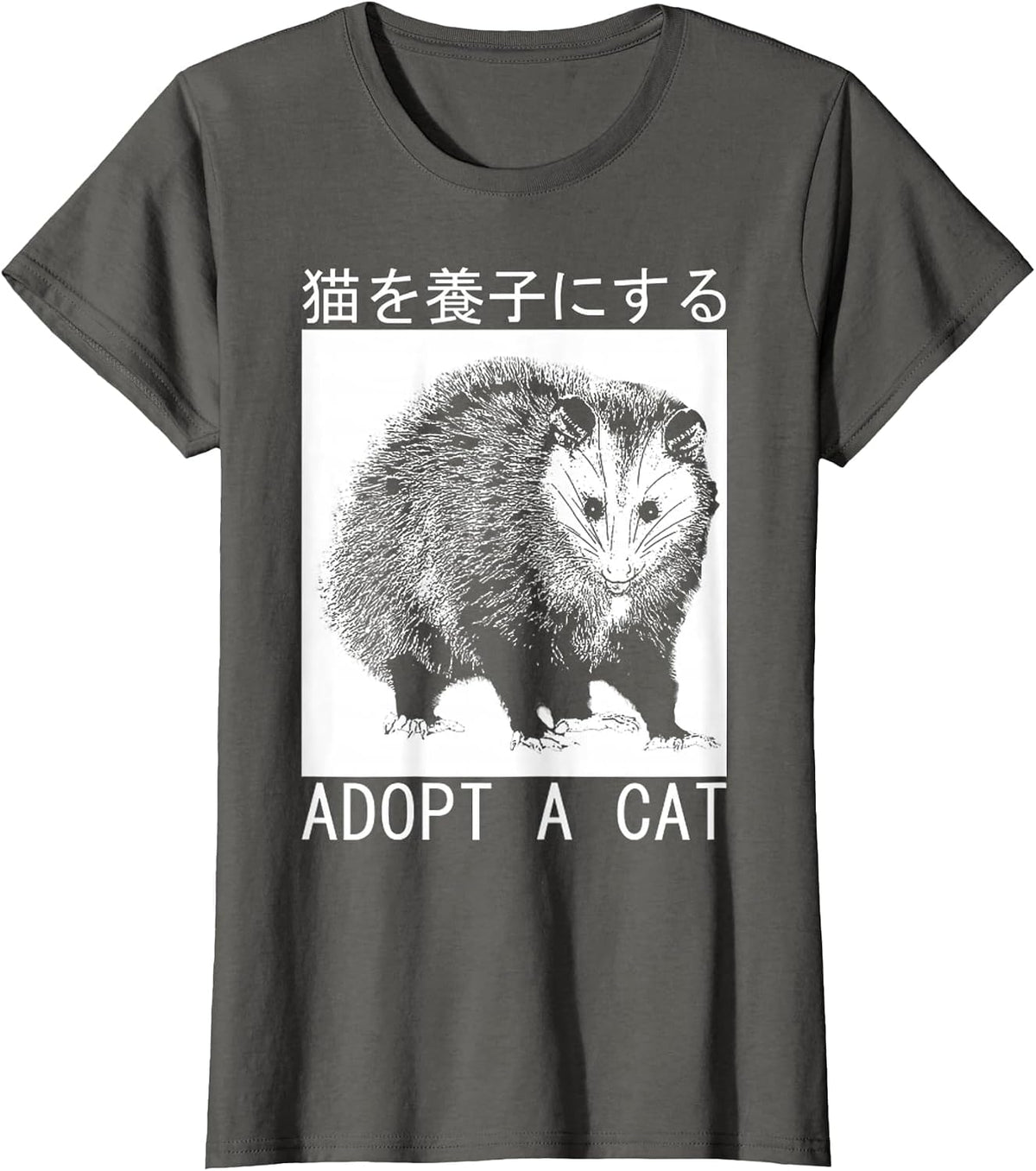 Vintage Adopt A Cat Possum Japanese Opossum T-Shirt - Asphalt Grey