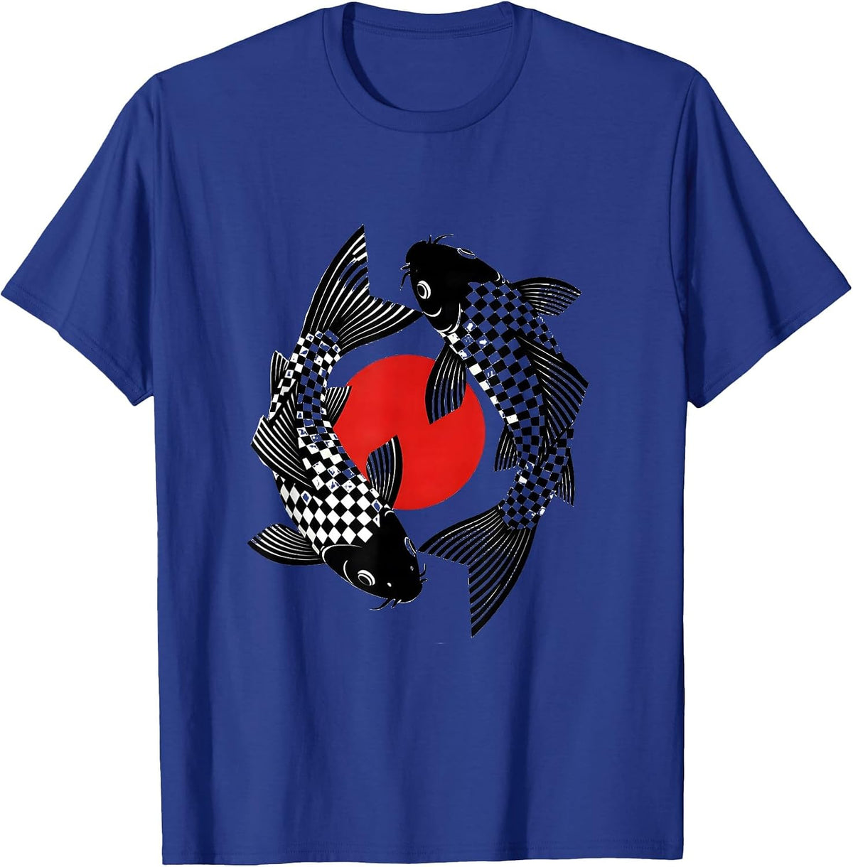 Checkered Koi Fish Swimming in Ripples T-Shirt - Royal Blue