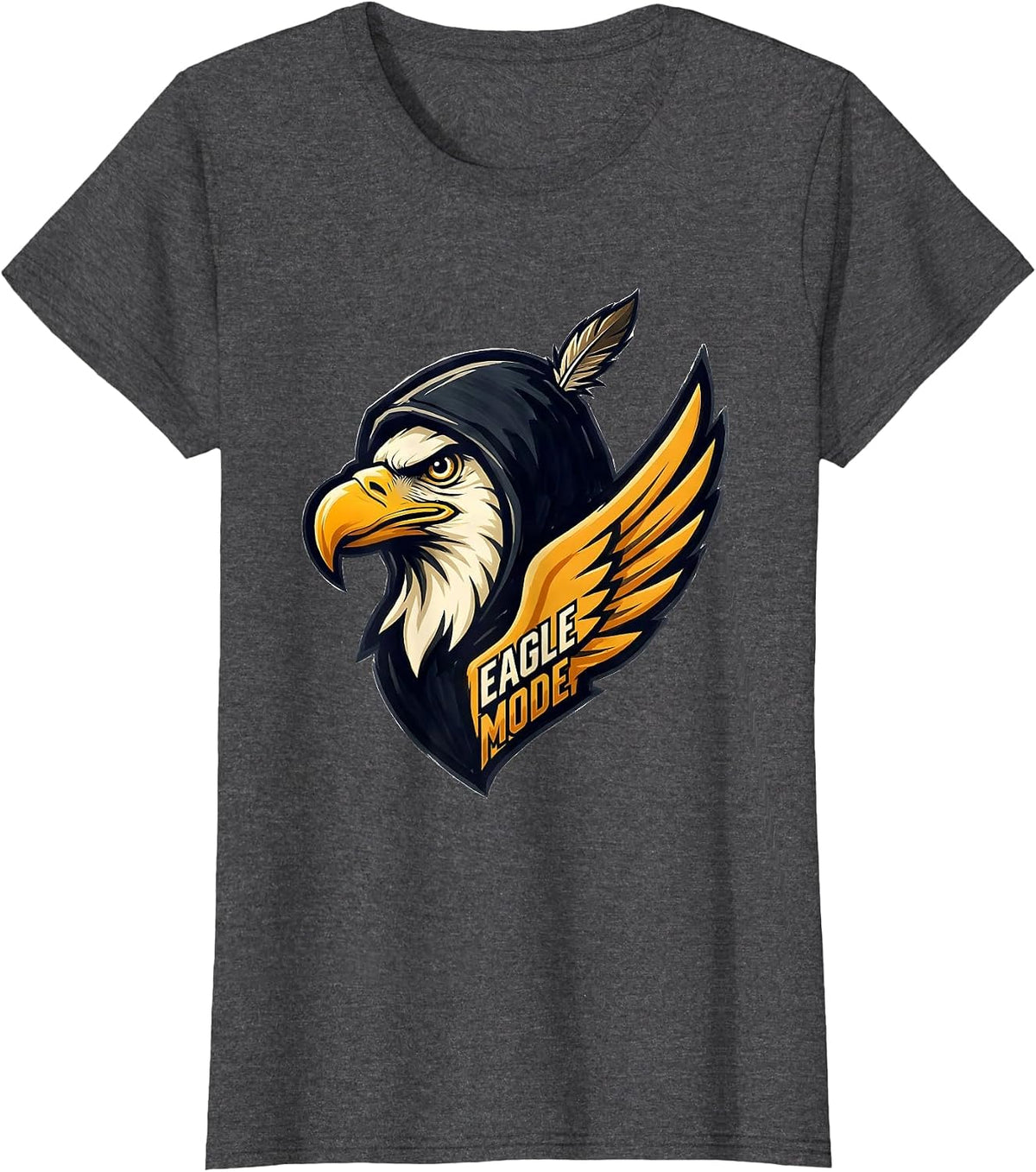 Women's Eagle Mode Playful Bald Eagle Mascot Fan Pride Family T-Shirt - Dark Heather Grey