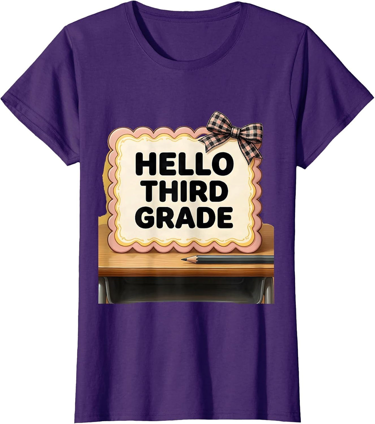 Women's Hello Third Grade Cute Coquette Back To School Pencil T-Shirt - Purple