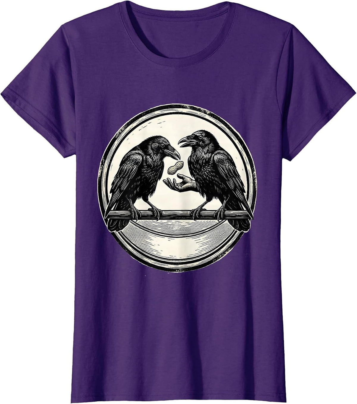 Women's Engraved Crows Dark Humor Gothic Bird Lover T-Shirt - Purple