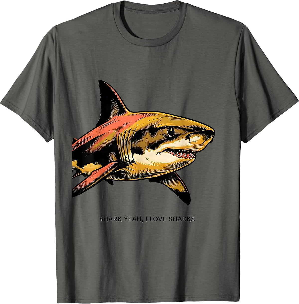 Shark Yeah I Love Sharks Funny Ocean Wildlife Enthusiast T-Shirt - Asphalt Grey