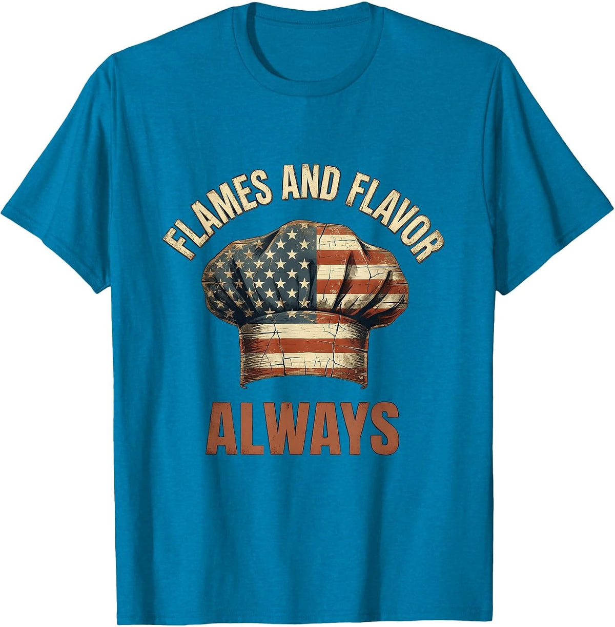 Flames and Flavor Always Chef Men Design T-Shirt - Sapphire Blue