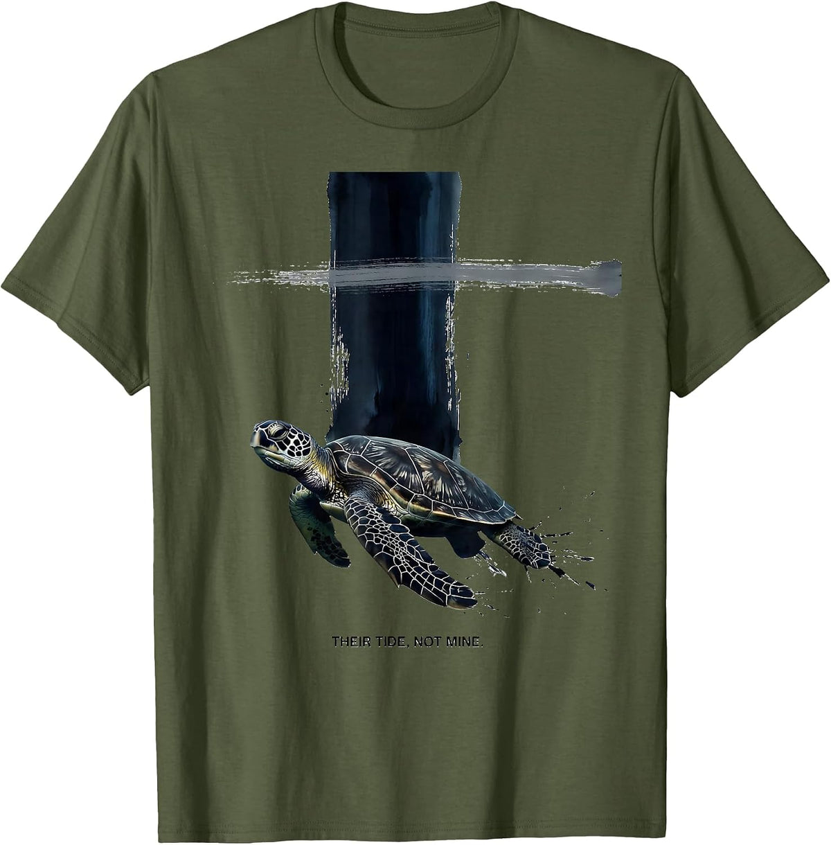 Men's Their Tide Not Mine Ink Brush Sea Turtle Beach Souvenir T-Shirt - Olive Green