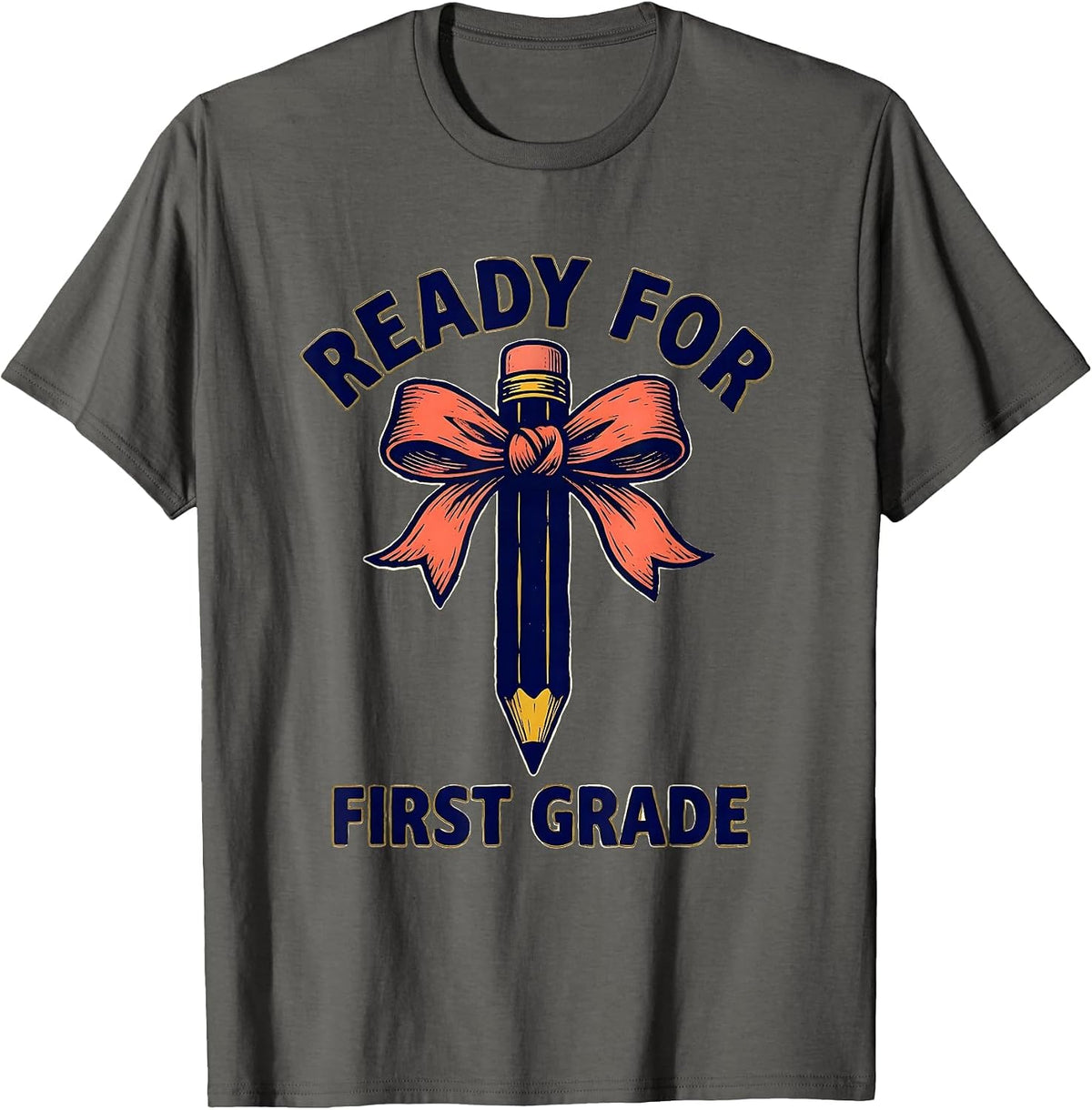 Men's Ready For First Grade Cute Back to School Pencil Bow T-Shirt - Asphalt Grey