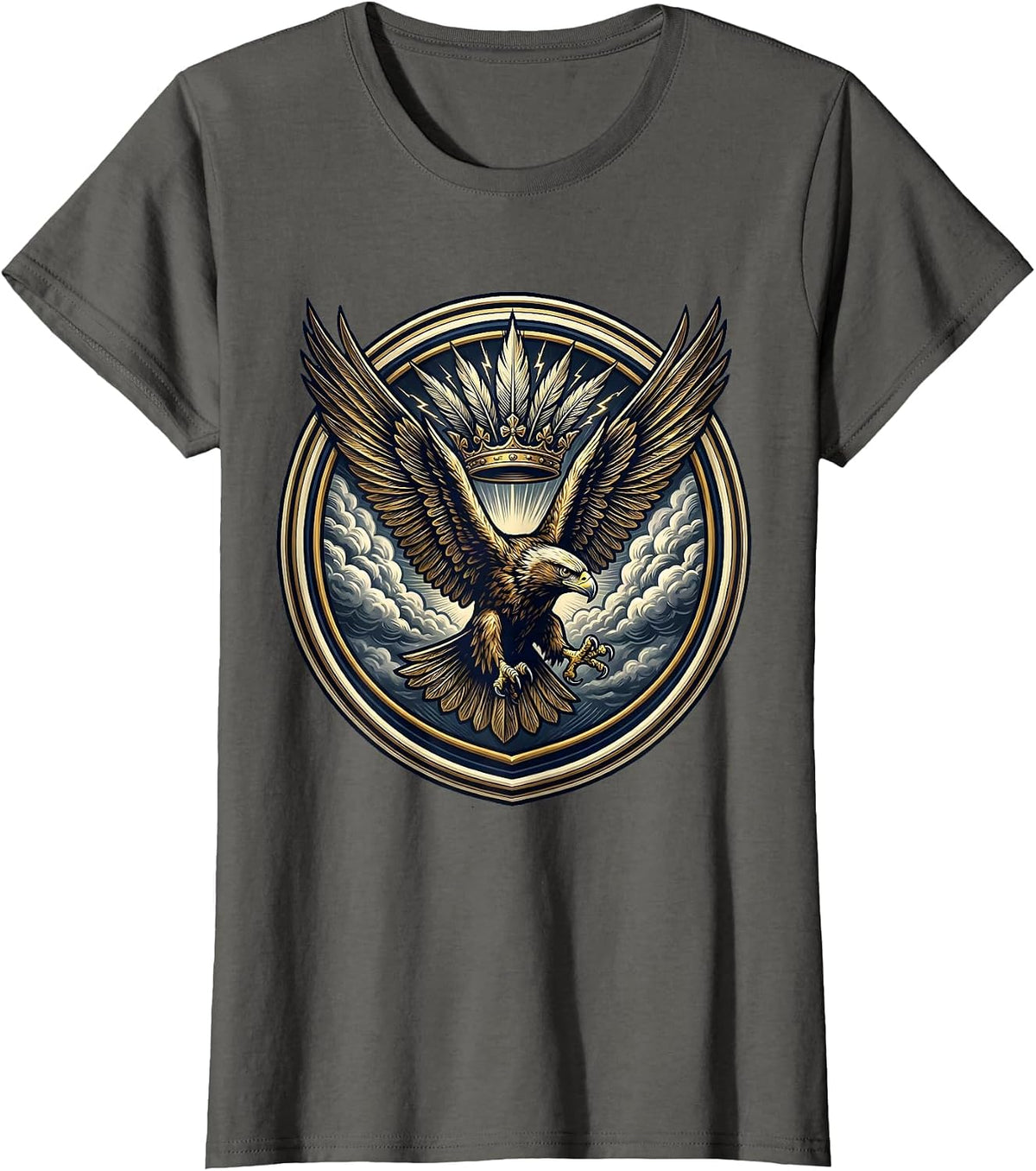 Women's Falcon Diving Through Storm Clouds Design T-Shirt - Asphalt Grey