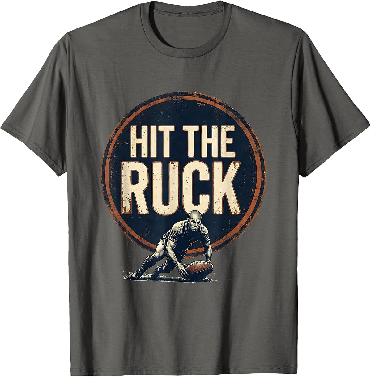 Men's Hit The Ruck Vintage Rugby Player Coach Fan Humor T-Shirt - Asphalt Grey