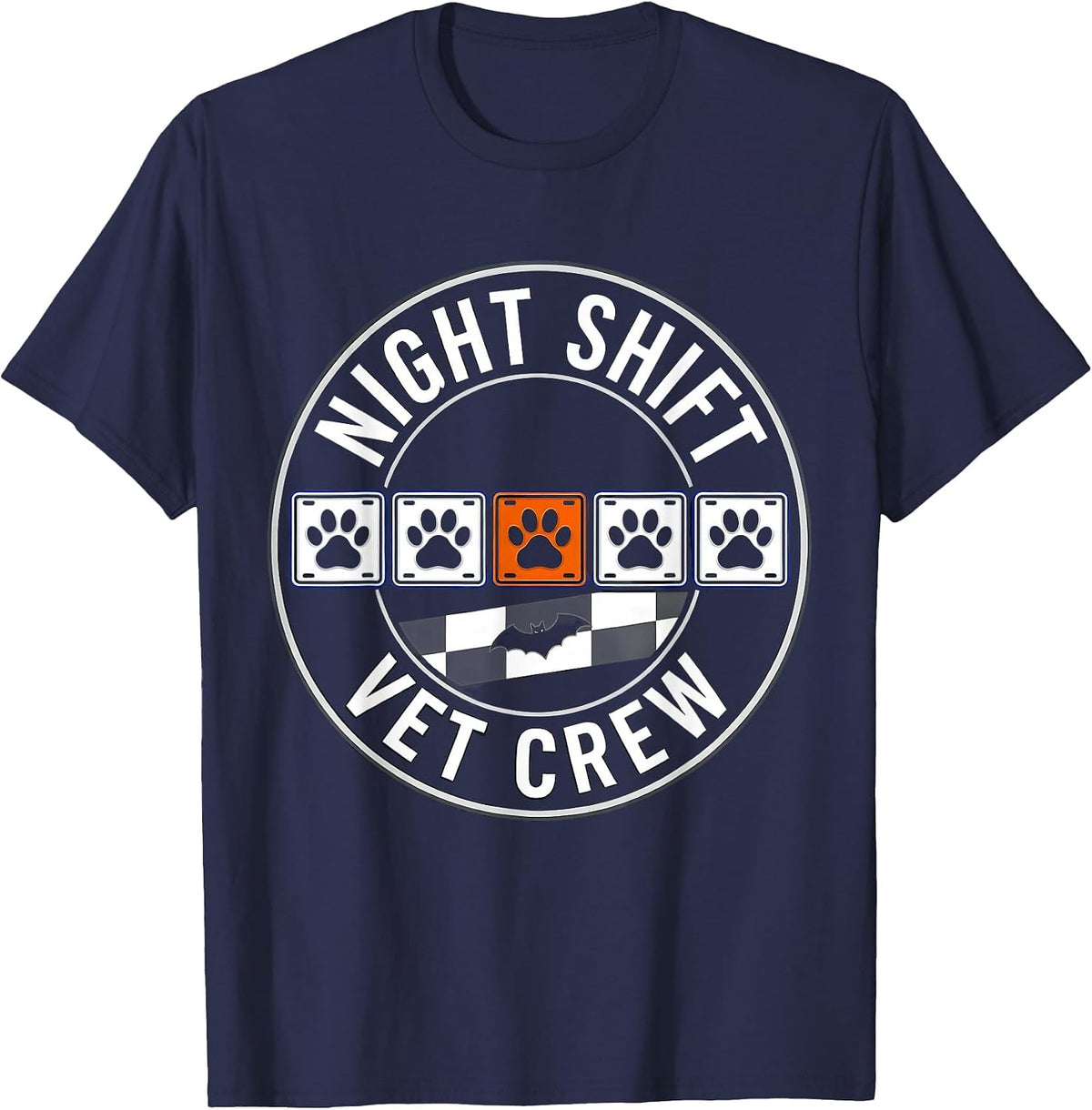 Night Shift Vet Crew Racing Livery Vet Tech Halloween Humor T-Shirt - Navy Blue