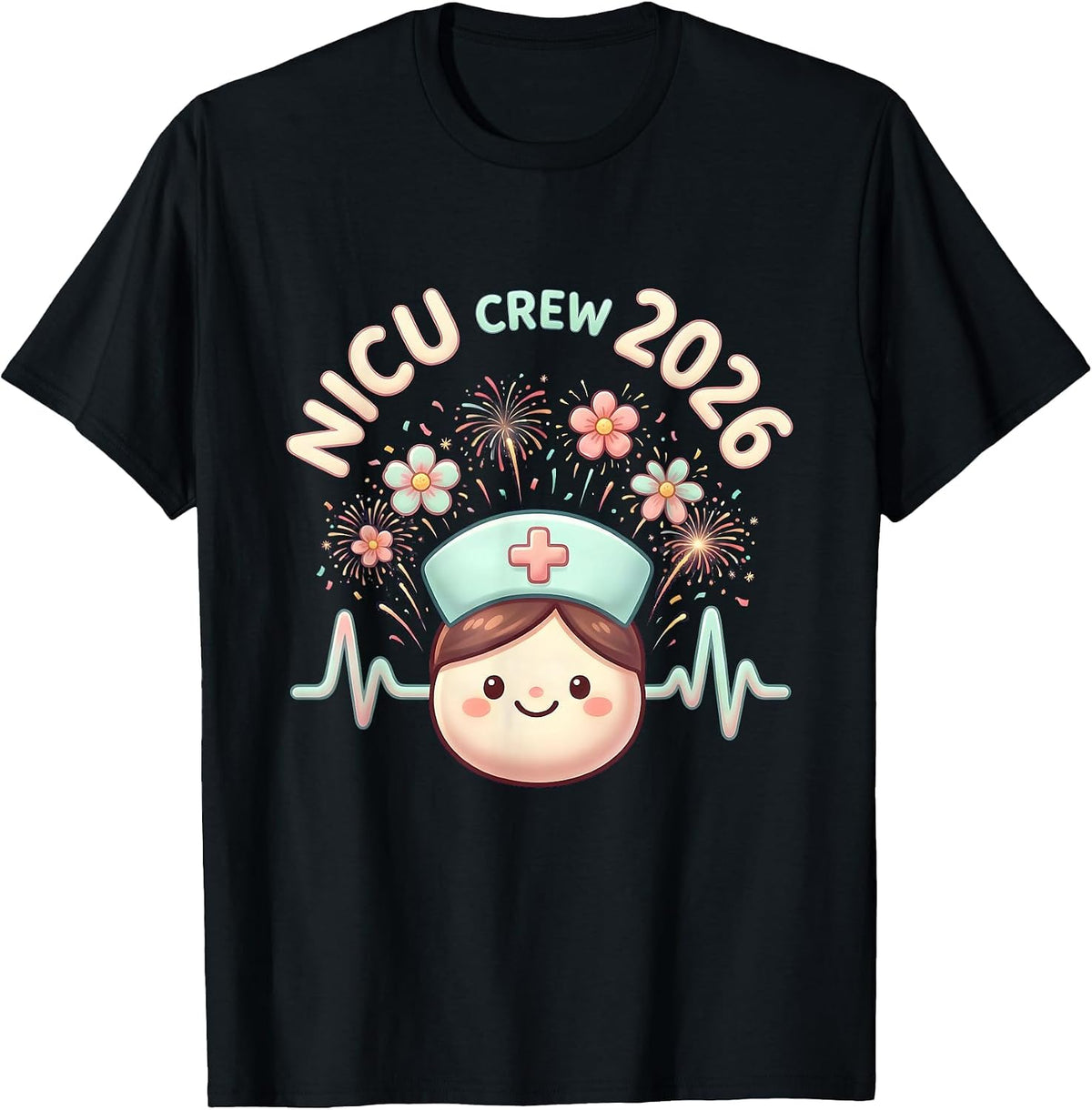 Men's NICU Crew 2026 Cute Kawaii Nurse New Year Eve Party T-Shirt - Black