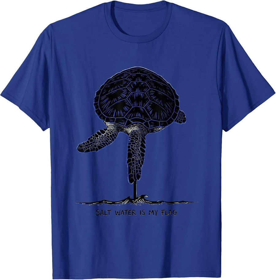 Salt Water Is My Flag Conceptual Sea Turtle Ocean Animal T-Shirt - Royal Blue