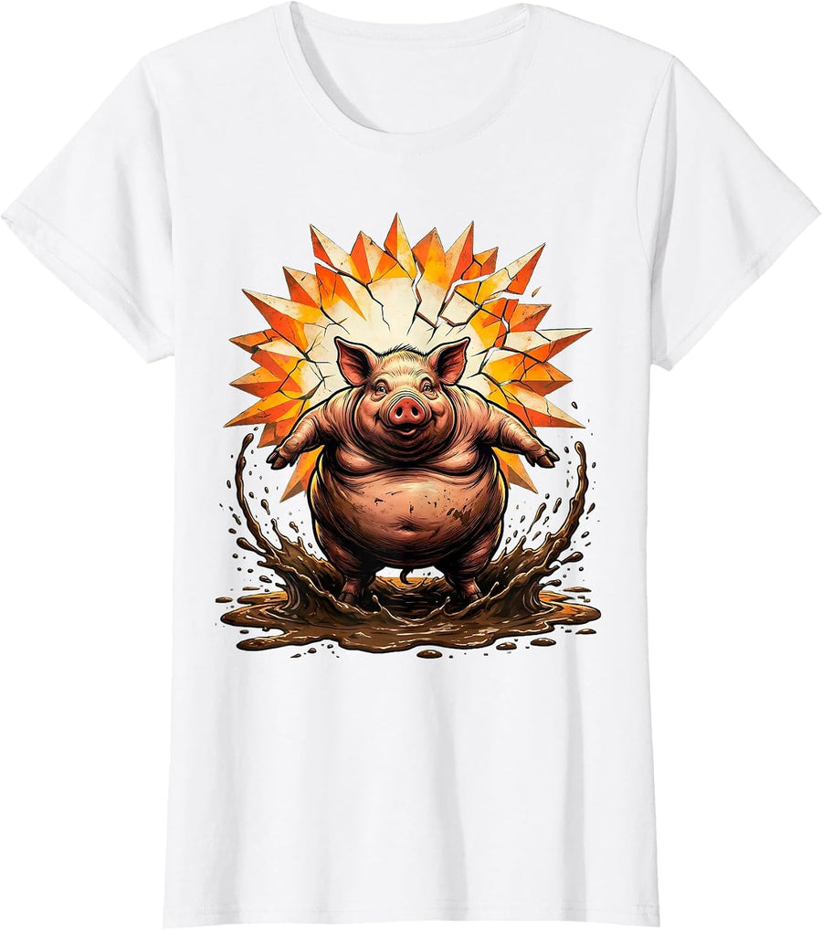 Women's We Do Not Care Club Pig Rolling in Mud T-Shirt - White