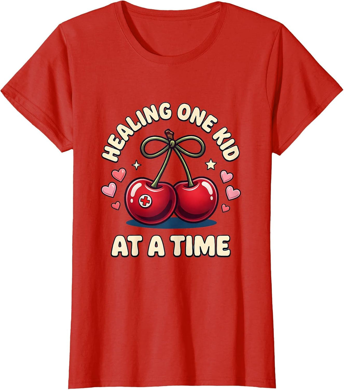 Women's School Nurse Healing One Kid at a Time Design T-Shirt - Red