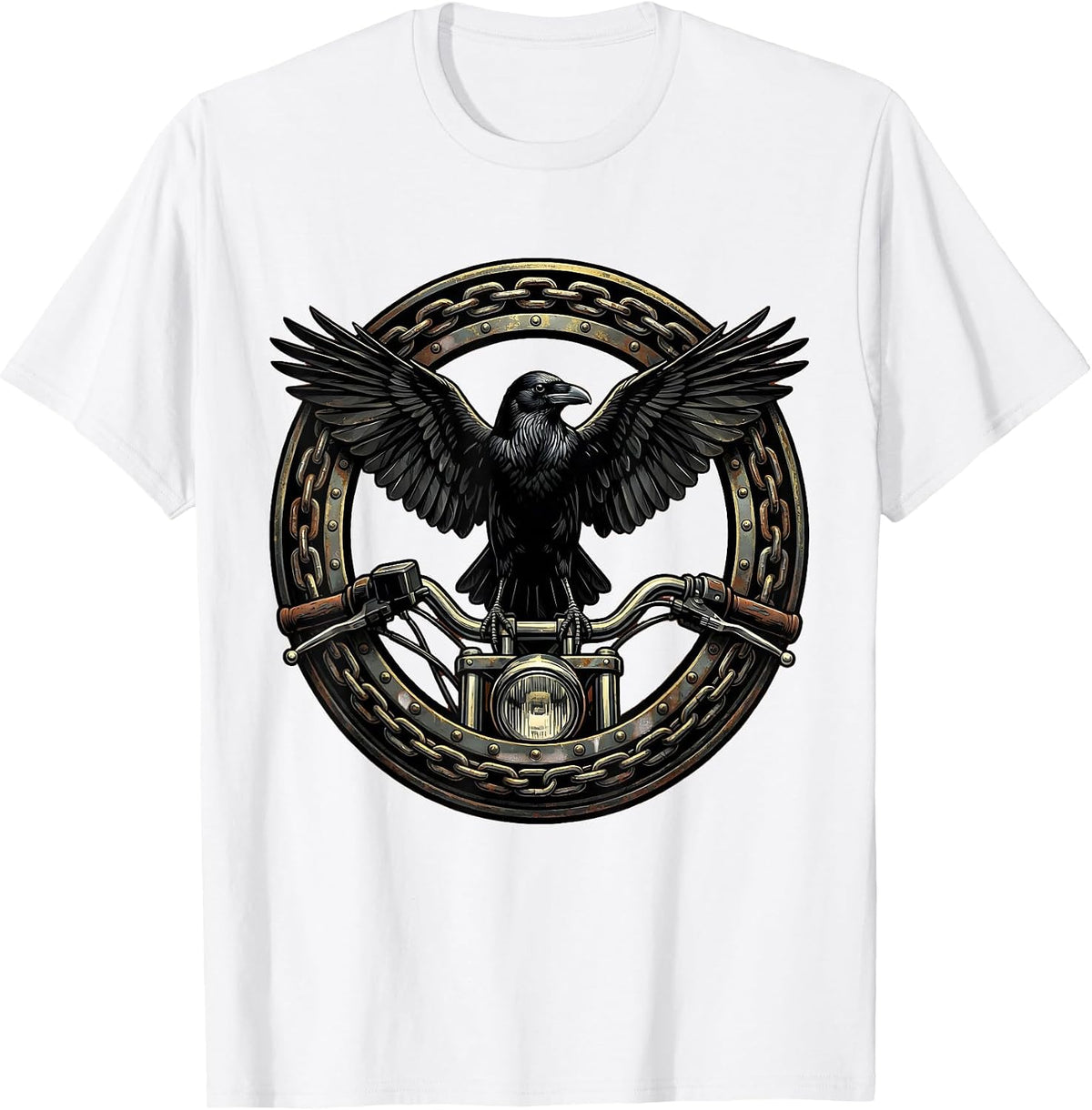 Men's Raven on Rusted Handlebar Biker Graphic T-Shirt - White