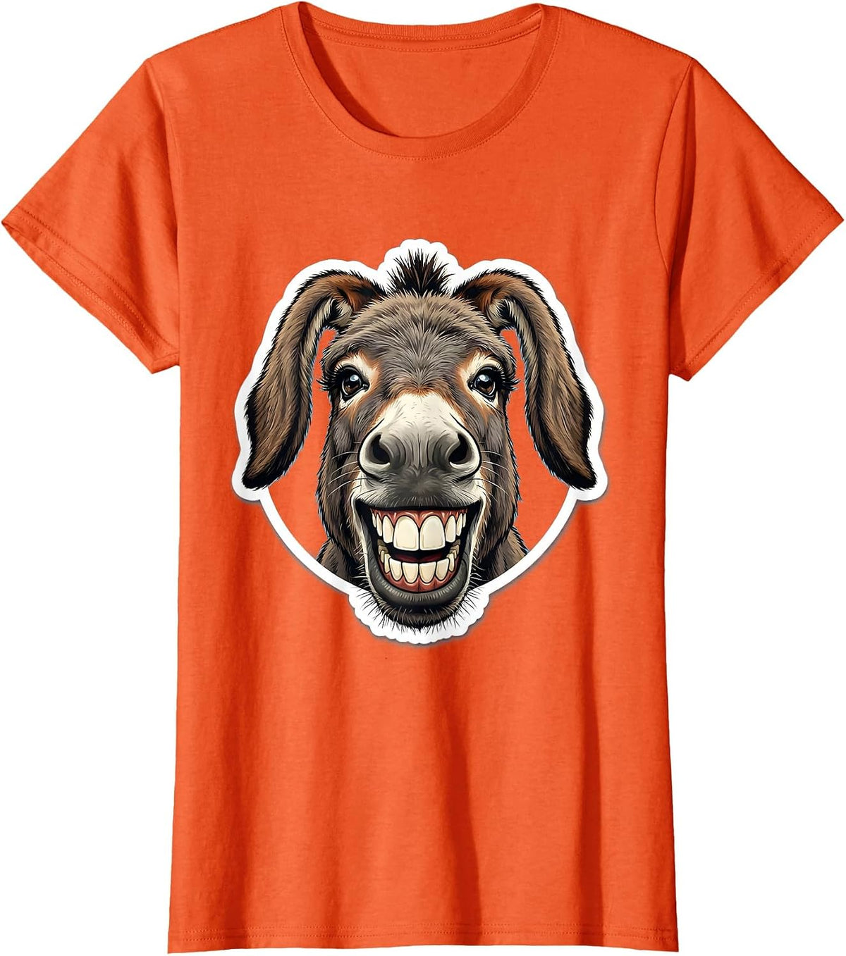 Grinning Donkey Face Funny Animal Illustration T-Shirt - Orange