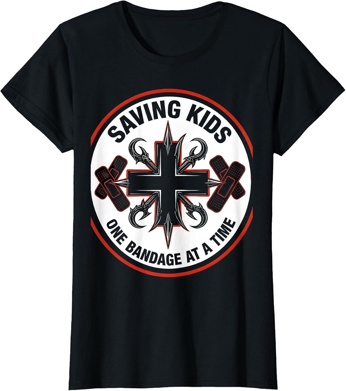 Women's Saving Kids One Bandage at a Time School Nurse T-Shirt - Black