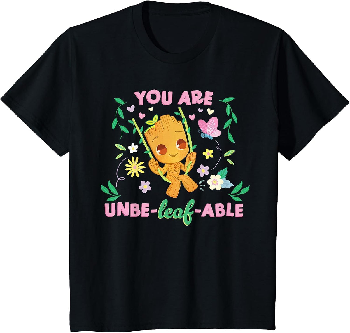 Marvel Valentine's Day Spring Groot You are Unbe-Leaf-able T-Shirt - Black