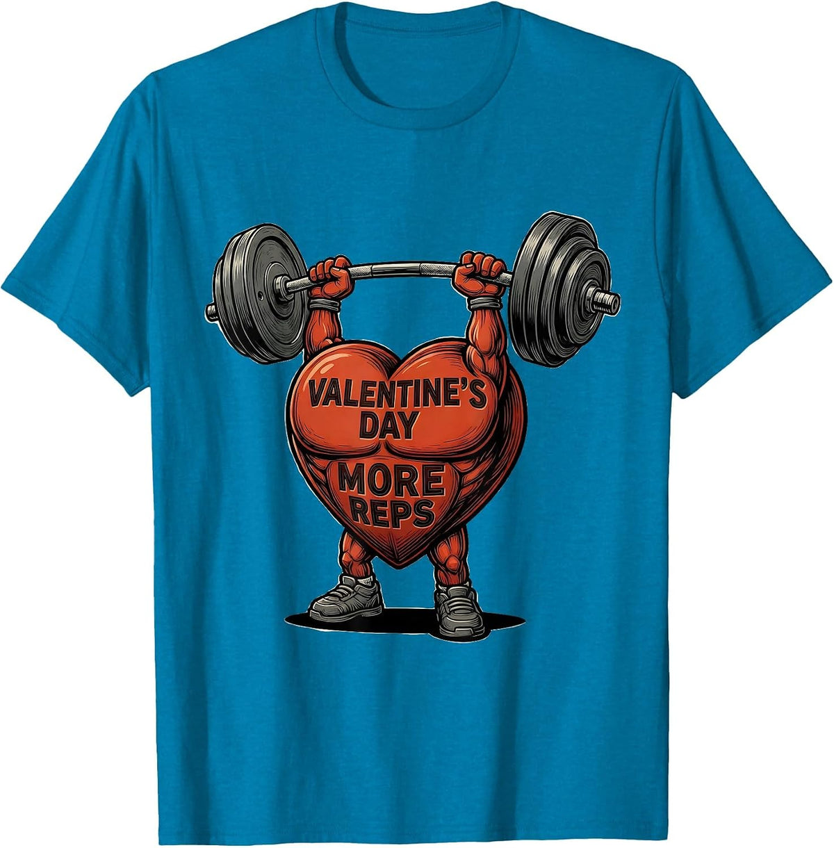 Valentine's Day More Reps Funny Gym Heart Weightlifting T-Shirt - Sapphire Blue