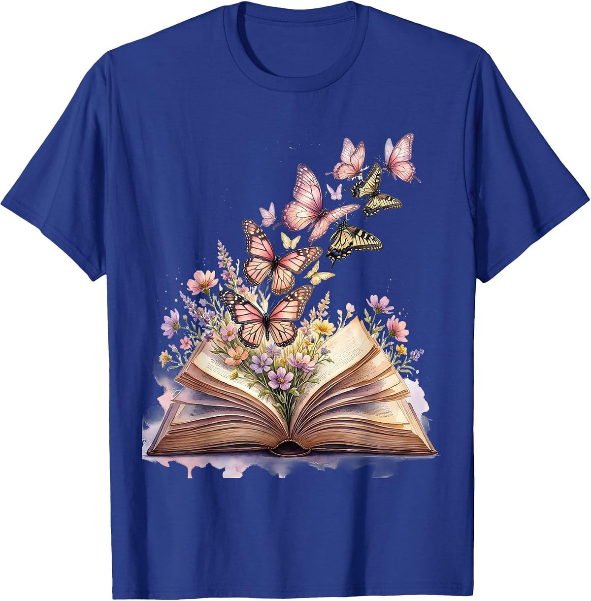 Elementary Teacher Open Book Butterflies Design T-Shirt - Royal Blue