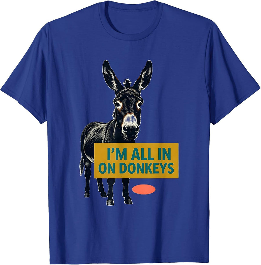 I’m All In On Donkeys Funny Midcentury Modern Donkey Lover T-Shirt - Royal Blue