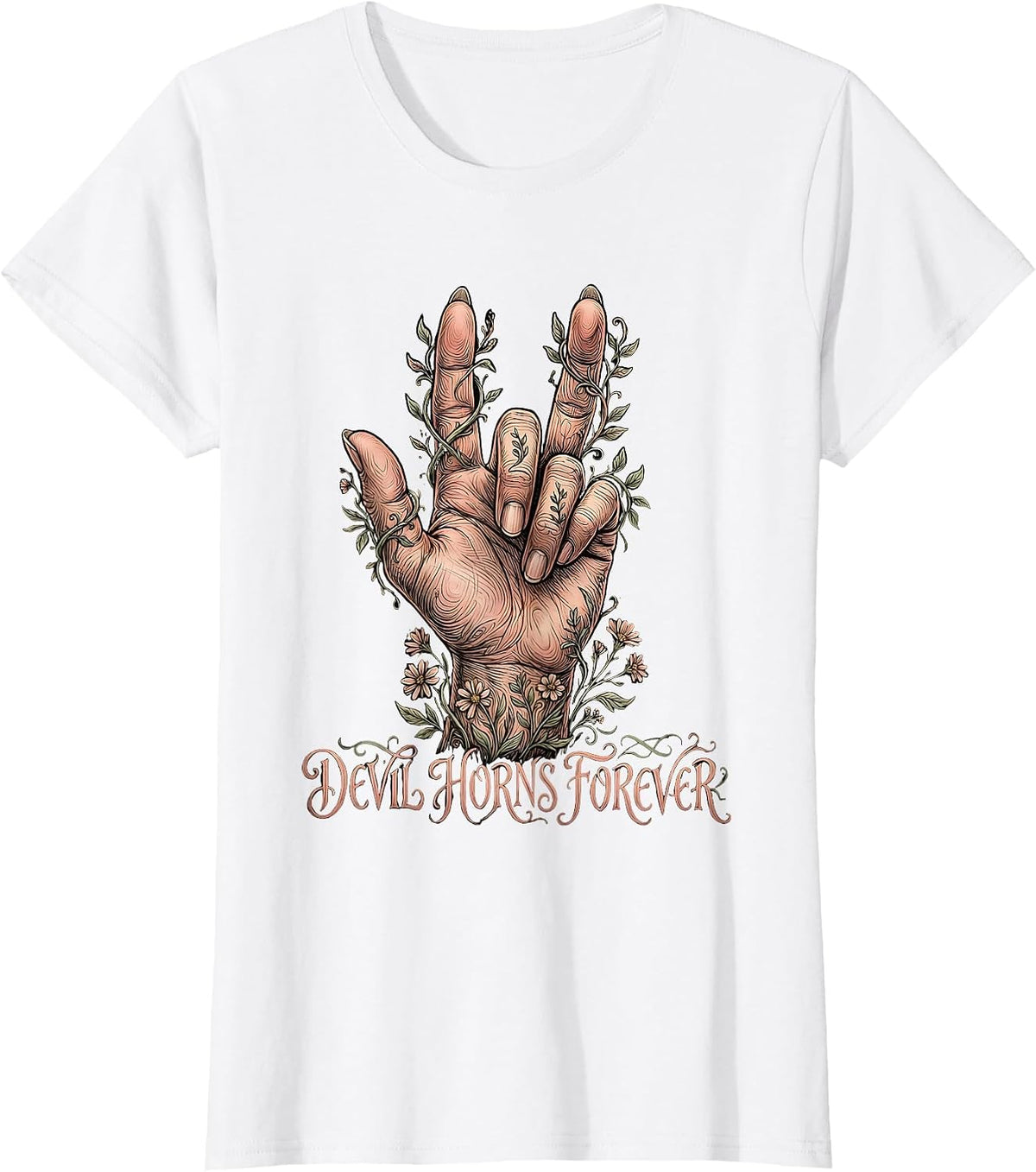 Devil Horns Forever Heavy Metal Design T-Shirt - White