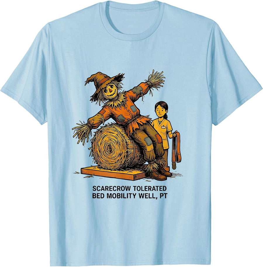 Men's Scarecrow Tolerated Bed Mobility Well, PT Physical Therapy T-Shirt - Baby Blue