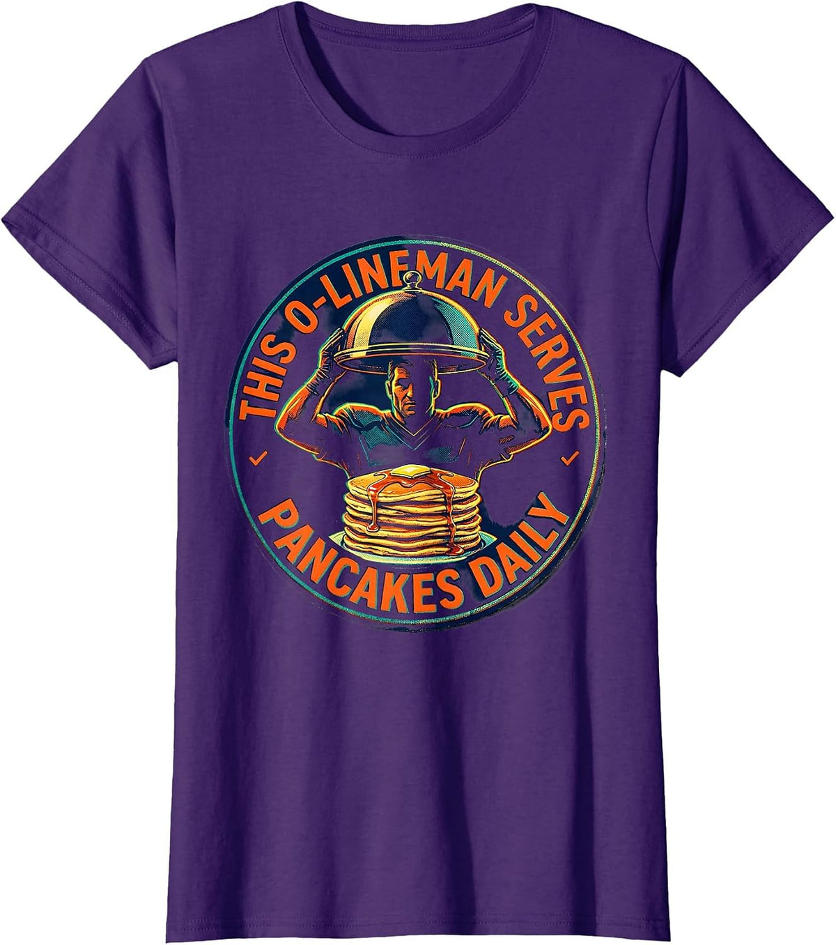 Women's This O-Lineman Serves Pancakes Daily Football Lineman Humor T-Shirt - Purple