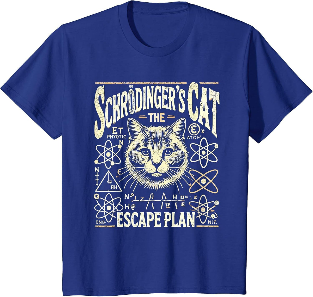 Schrodingers Cat Escape Plan, Funny Quantum Physics Science T-Shirt - Royal Blue