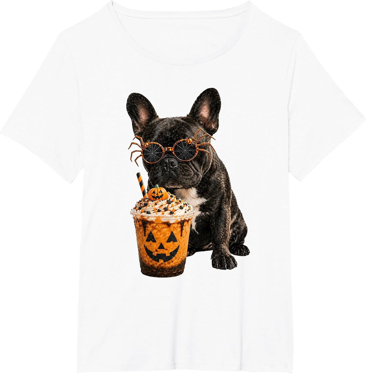 Vintage Halloween French Bulldog Drinking Coffee Dog Lover T-Shirt - White