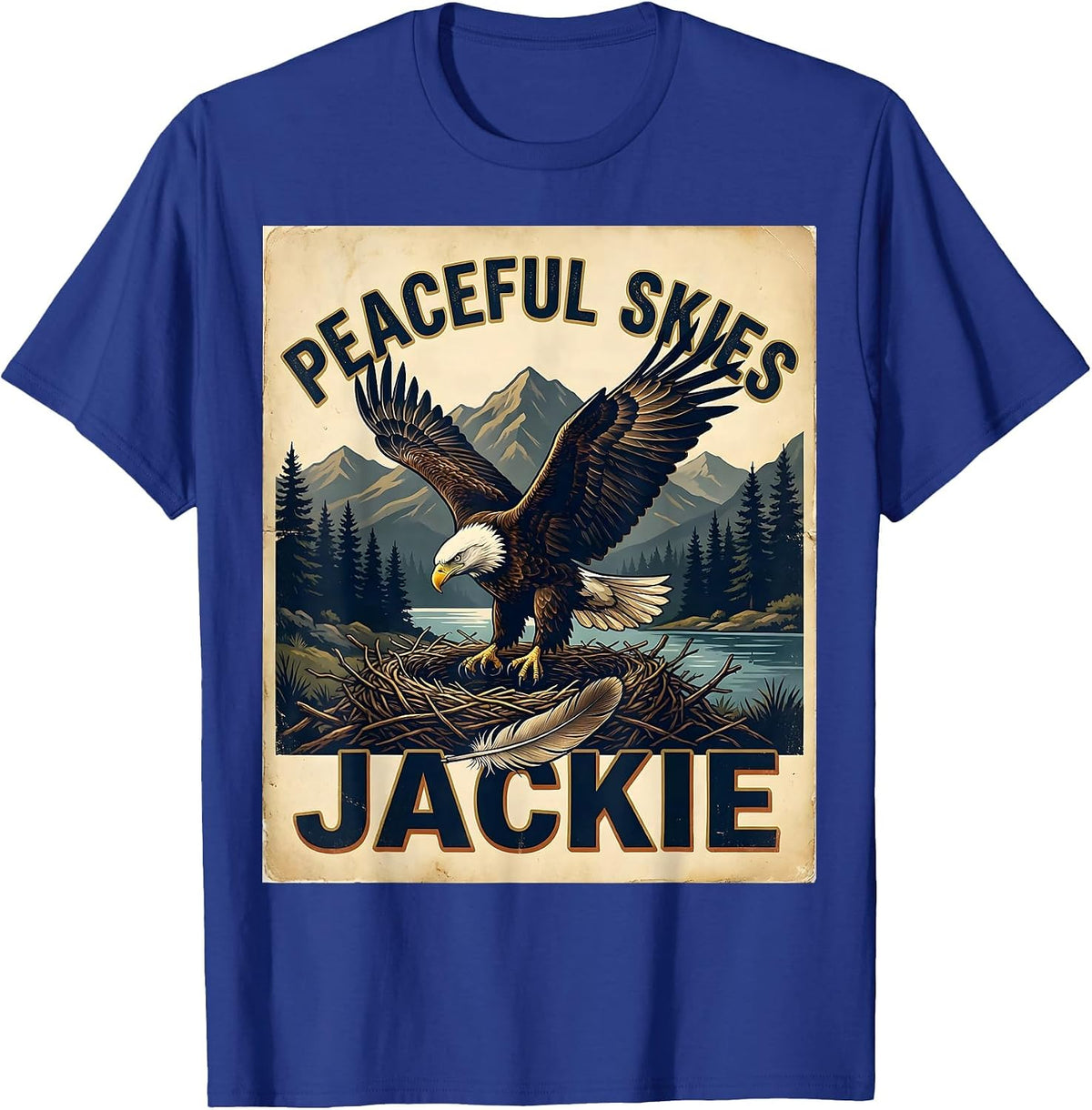 Men's Peaceful Skies Jackie Vintage Bald Eagle Memorial Tribute T-Shirt - Royal Blue