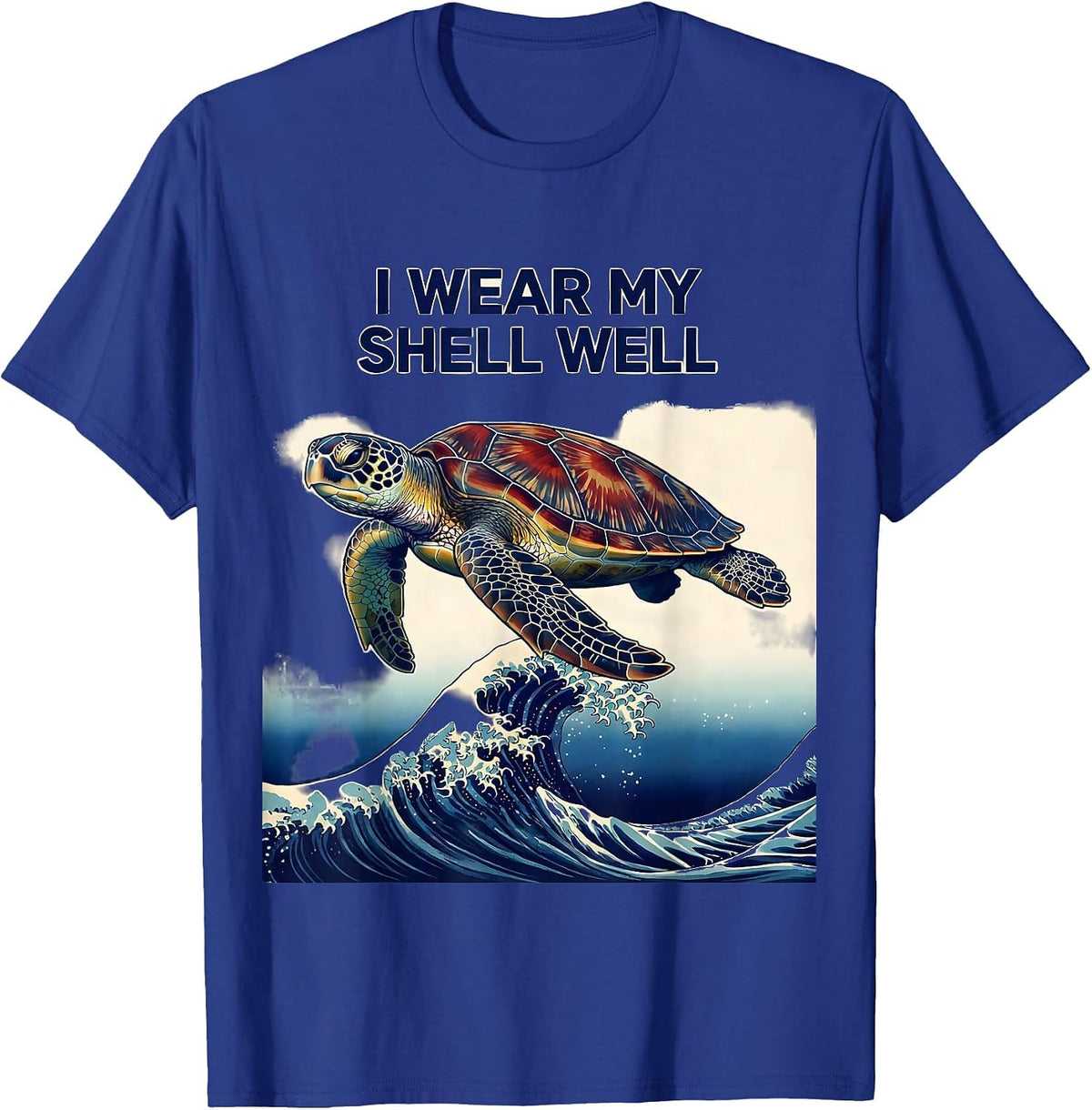 Men's I Wear My Shell Well Ukiyo-e Sea Turtle Lover Tropical T-Shirt - Royal Blue