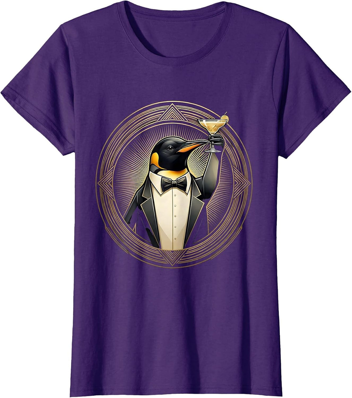 Women's Dapper Penguin Tuxedo Cocktail Party Graphic T-Shirt - Purple