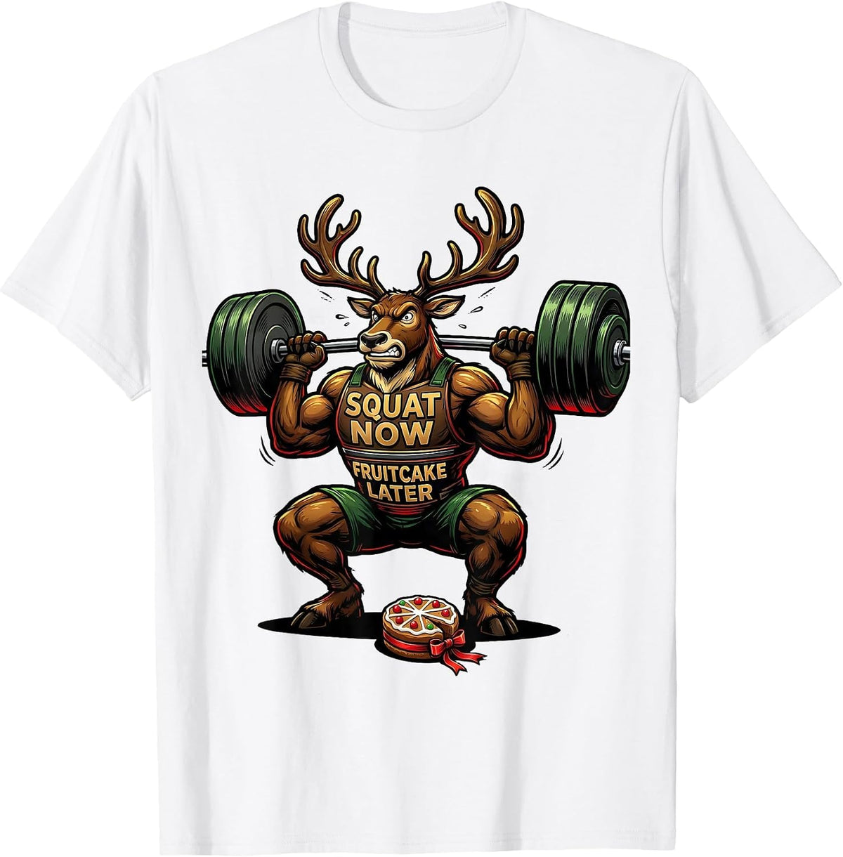 Men's Squat Now, Fruitcake Later Funny Christmas Gym Workout T-Shirt - White
