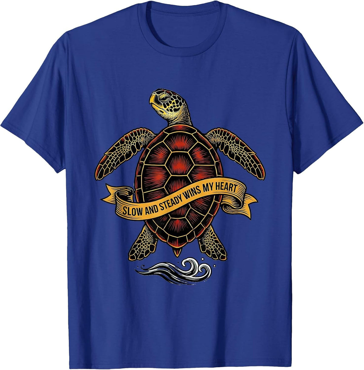 Slow And Steady Wins My Heart Tattoo Sea Turtle Ocean Animal T-Shirt - Royal Blue